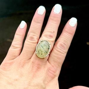 Artisan Selected Prehnite with Epidote Rutile 925 Sterling Ring, Size 7.5